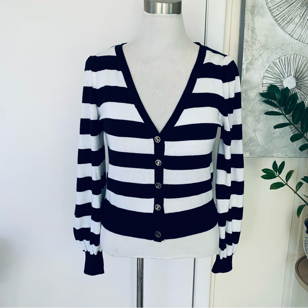 NWOT MK cotton blend stripe cropped cardigan size L